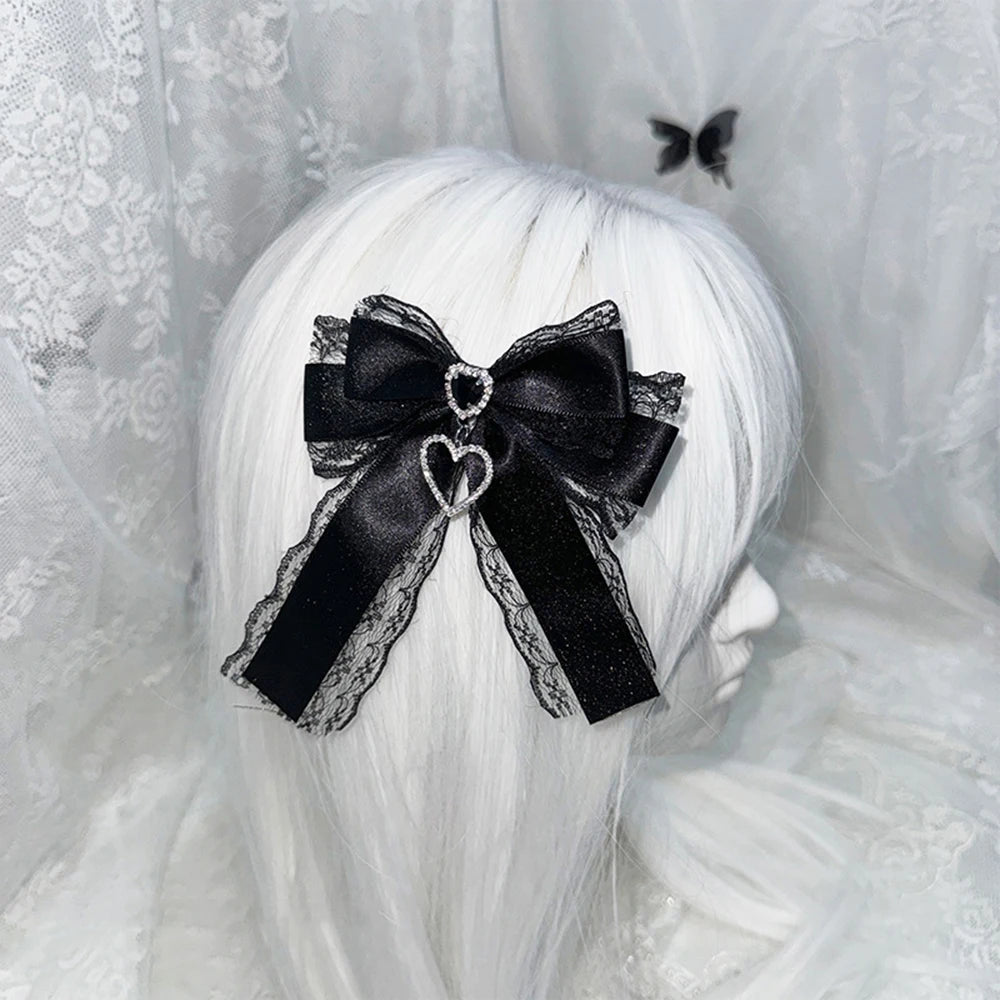 Pinces à Cheveux Lolita Gothique avec Nœud en Dentelle