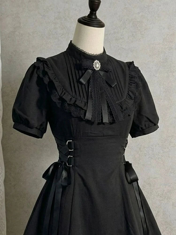 Robe Lolita Gothique Femme – Dentelle, Volants & Nœud