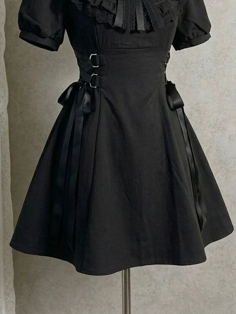 Robe Lolita Gothique Femme – Dentelle, Volants & Nœud