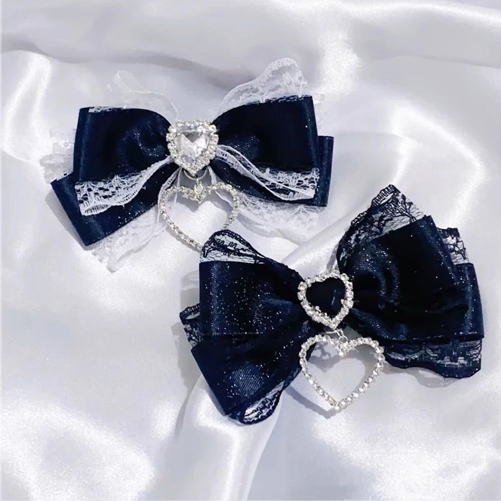 Pinces à Cheveux Lolita Gothique avec Nœud en Dentelle