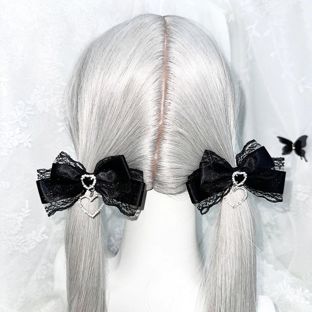 Pinces à Cheveux Lolita Gothique avec Nœud en Dentelle
