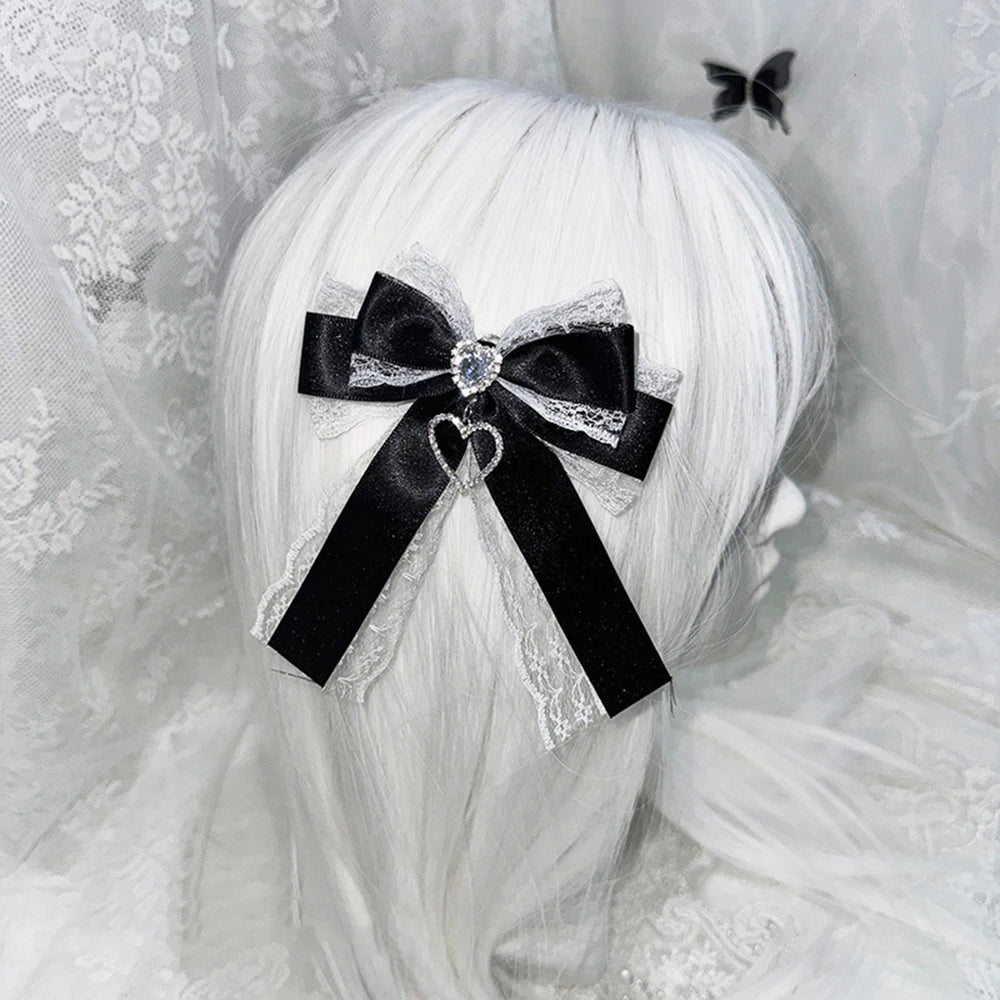 Pinces à Cheveux Lolita Gothique avec Nœud en Dentelle