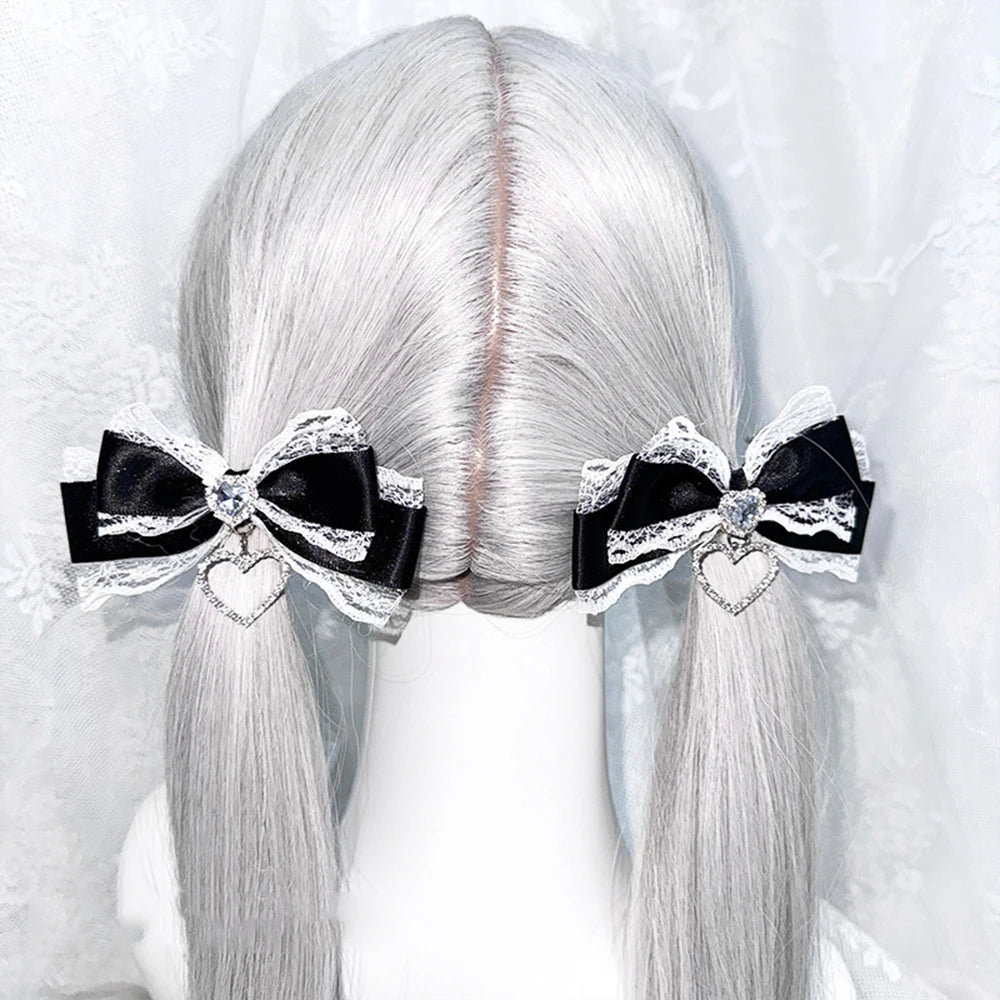 Pinces à Cheveux Lolita Gothique avec Nœud en Dentelle