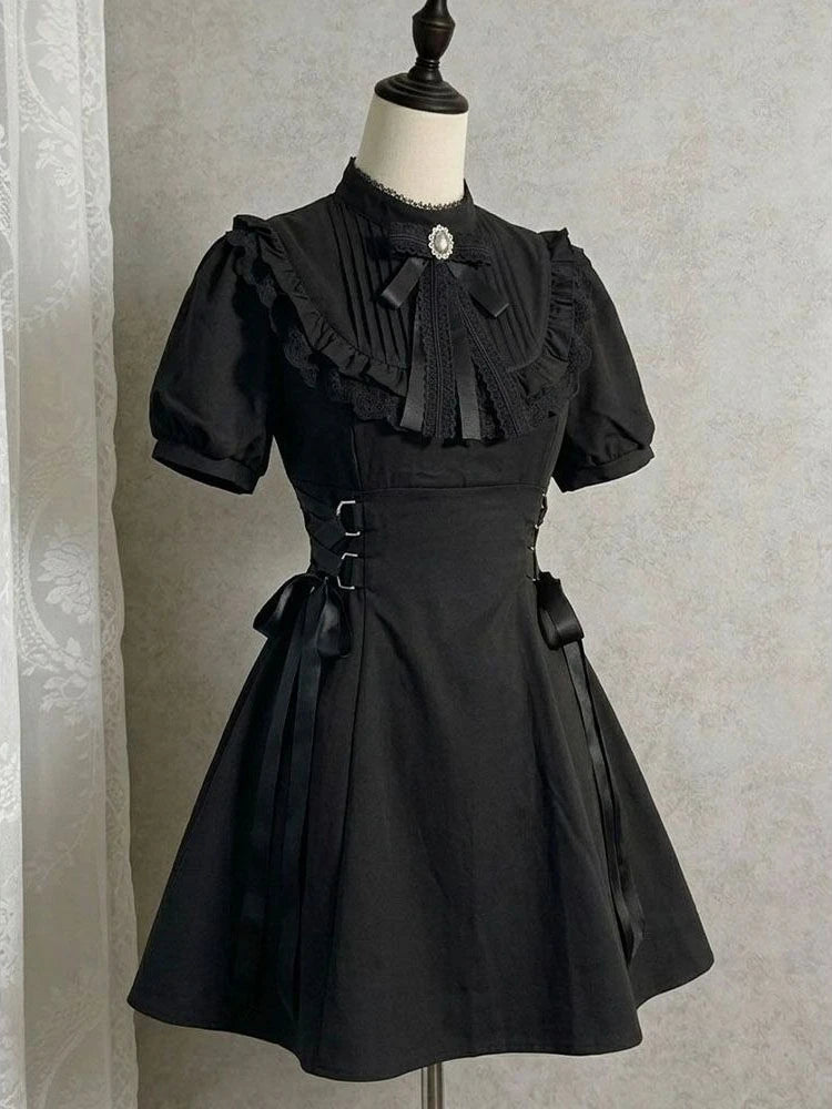Robe Lolita Gothique Femme – Dentelle, Volants & Nœud