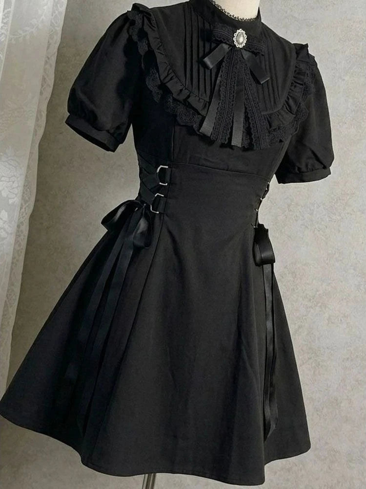 Robe Lolita Gothique Femme – Dentelle, Volants & Nœud